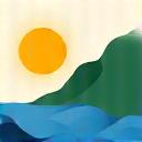 山と海と太陽を描いた地域共生アイコン